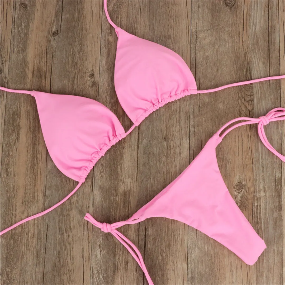 Neuer sexy gepolsterter Neckholder-Bikini Damen-Badeanzug zweiteiliger Bikini-Set mit Tanga-Badehose Badeanzug für Damen V2478B – Detail 33