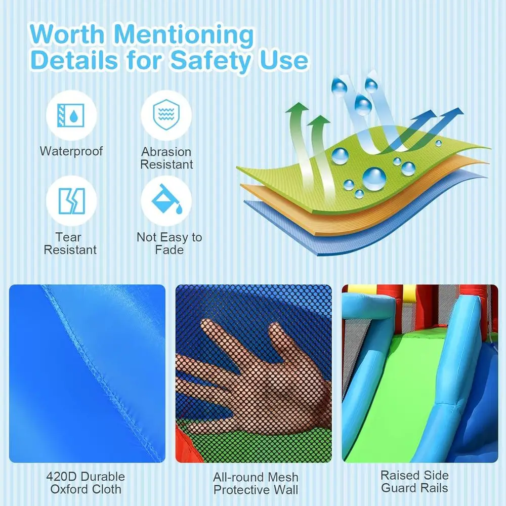 Waterbounce House, 9-in-1 gigantisch iatable waterpark voor buiten met ballenbak, splashpool, klimmuur, opblaaswater