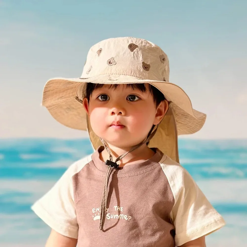 Chapeau de Protection Anti UV pour Enfant, Couvre-Cou et Oreille, Décontracté, Respirant, Grand Châle à Cercles, Casquette de Plage, pour l'Extérieur