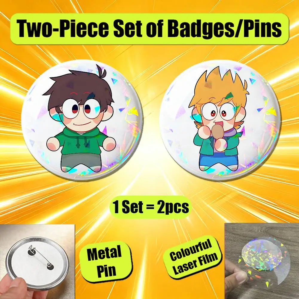 For Eddsworld Tord Tom Edd Matt Enamel Pin Badge Set 2PCS Button Round Metal Brooch Custom Collectible Ita Bag Pins
