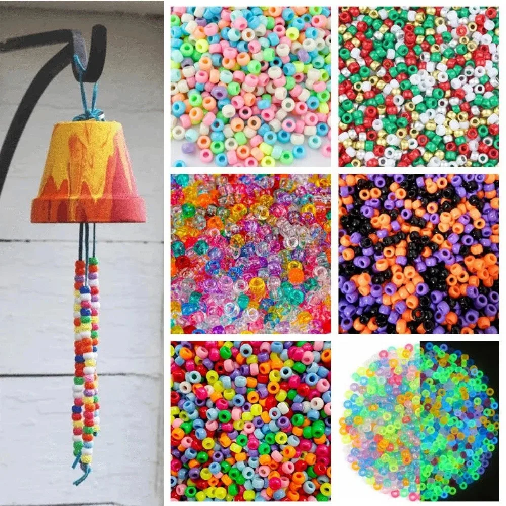 1000Pcs 6x9mm Dreadlock Hair Beads Luminous DIY Crafts Bead Stringing Materials Large Hole Multi-Colored Colored Beads Toy