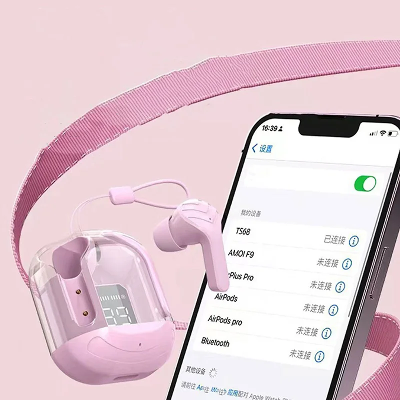 MINISO Wireless Bluetooth Headset Transparent ENC Headphones LED Power Digital Display Stereo Sound air31Earphones for Sports