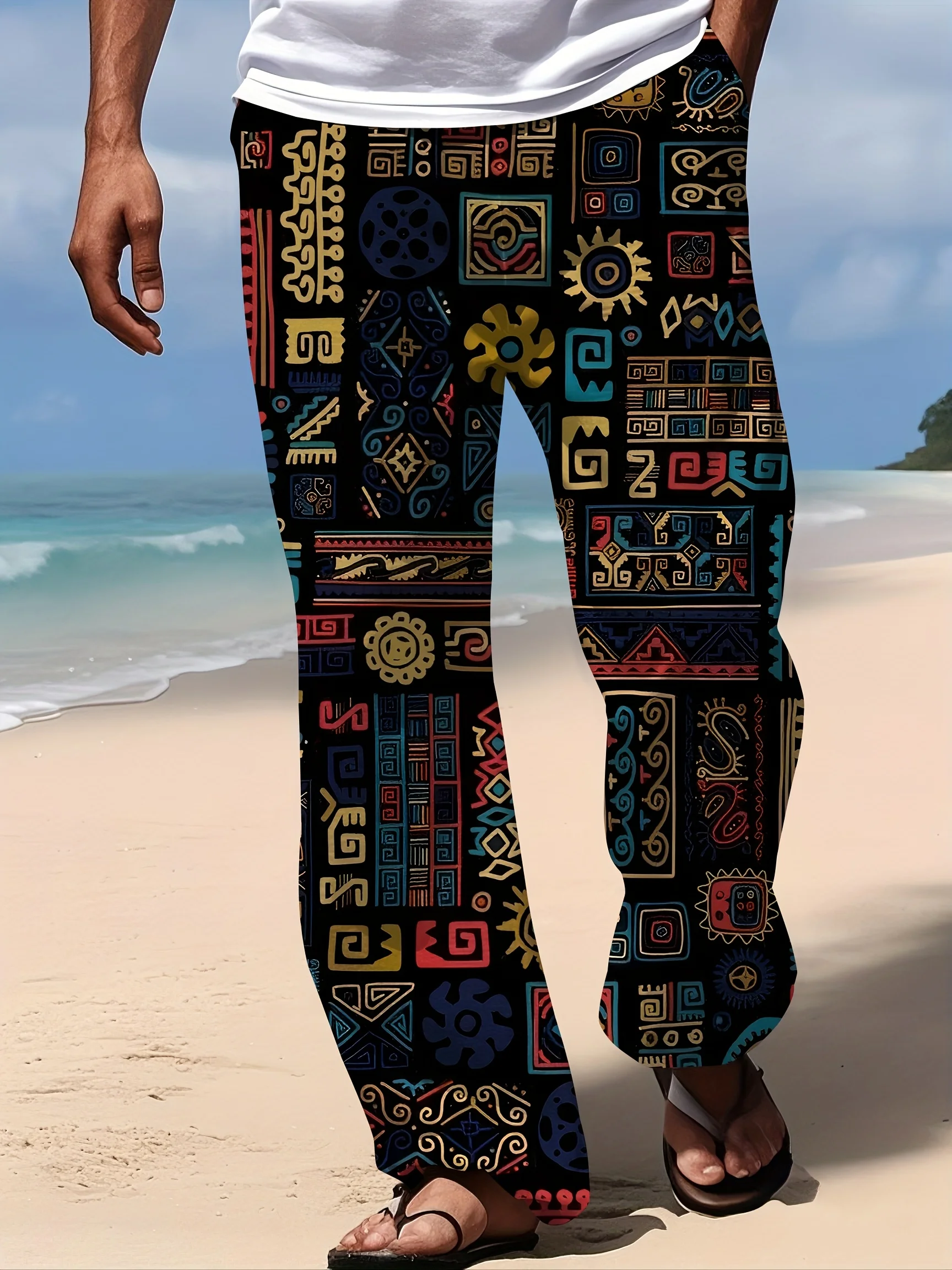 2026 Summer Men's New Arrival Fashion High-grade Trousers Retro Ethnic Pattern Bohemian Casual Pants for Vacation Party Outfits
