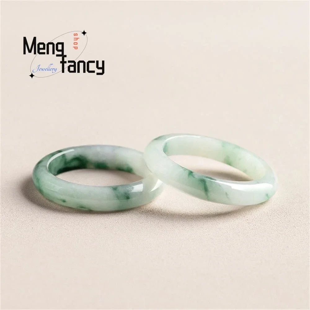 Natural Myanmar A-goods Jadeite Glutinous Seed Floating Flower Men Women Lovers Ring Fine Jewelry Best Selling Wedding Souvenir