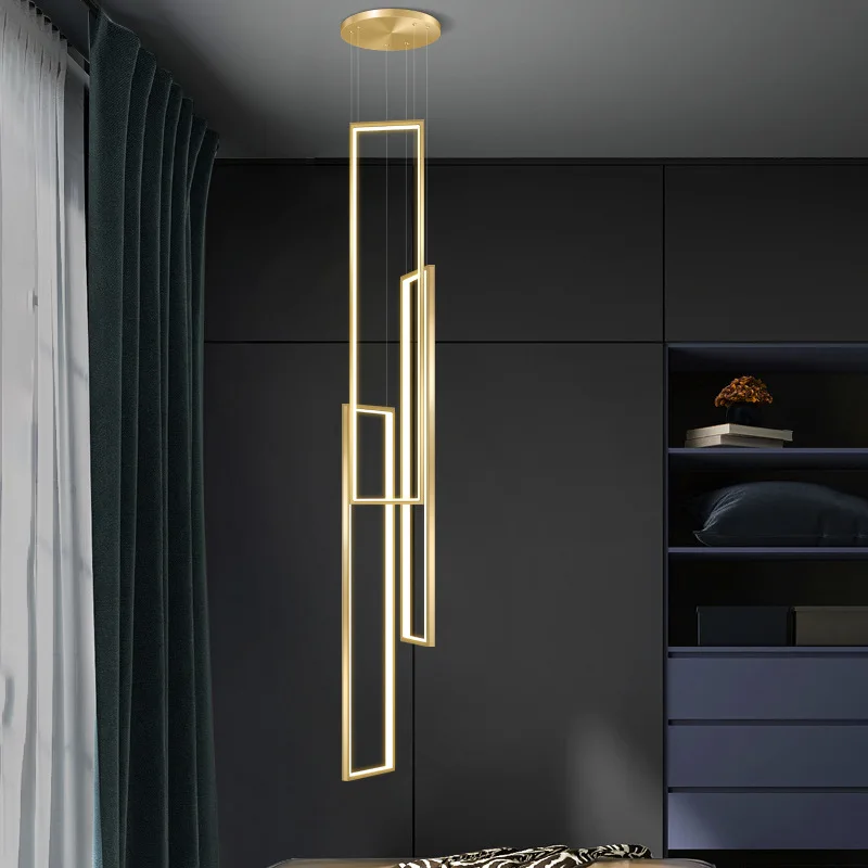 Imagem -02 - Modern Minimalista Led Stair Chandelier Luz Pingente Retangular Villa Duplex Sala de Estar Lâmpadas Penduradas Preto Dourado