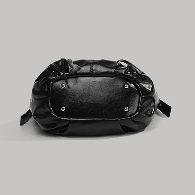 Moto Biker Inspired Women Half Moon Tote Bag PU Leather Rivet Decor Shoulder Top Handle Purse Retro Chic Minimalist Handbag