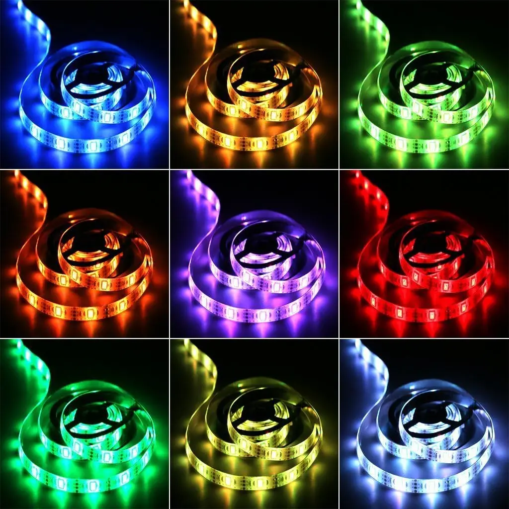 5M LED pasek 5050RGB światła z USB 12V kolorowe dekoracja otoczenia i TV listwa oświetleniowa 24 zestaw zdalnego sterowania na klucz