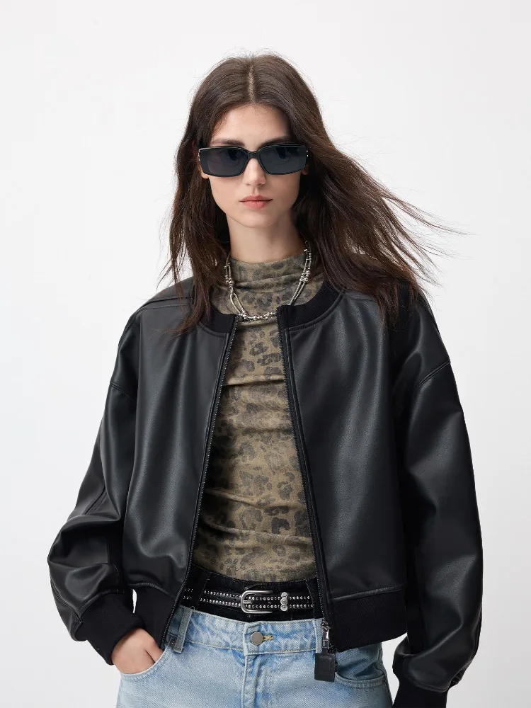 

baseball Jersey Short Style Sheepskin Jacket Woman Loose Silhouette Real Leather Jacket Retro Women's Sheepskin Jackets