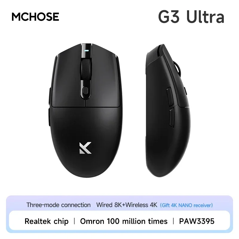MCHOSE G3 Mouse Gaming 2.4G Paw3311 Tri-mode Mouse Ringan Nirkabel 12000DPI Ergonomi Gamer Laptop PC Buletooth
