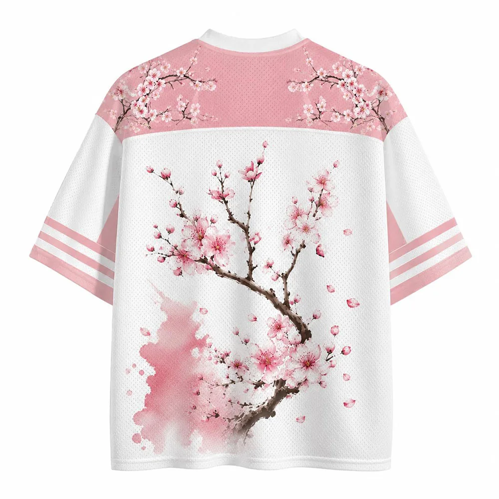 Cherry Blossom Jersey Shirt Japanese Sakura Floral Graphic Tees Pink Aesthetic Y2K Sports Unisex Streetwear Loose Men Women Tops view 3