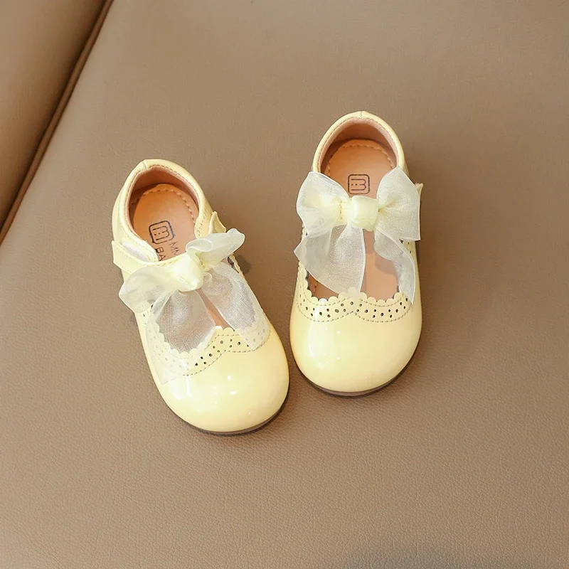 Toddlers Girls Shoes Children's Flats PU Patent Leather Kids Dress Shoes Soft Cute Princess Sweet With Butterfly-knot Bowtie New