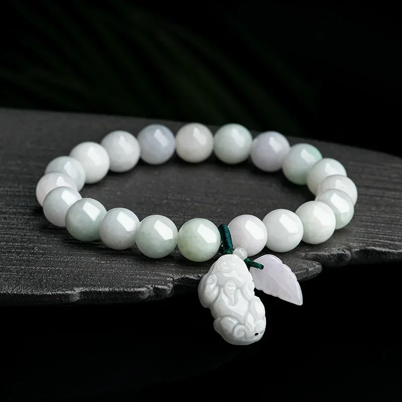 

Natural Myanmar A Jadeite Pixiu Became Rich Overnight Hand String Ice Seed Jade Beads 8.5mm Bracelet Women's Jewelry