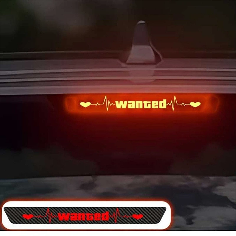1PC ECG Wanted Carbon Fiber Black Pattern Car Third Brake Light Decal, Fun Night Vinyl Sticker for Car SUV Truck Brake Light