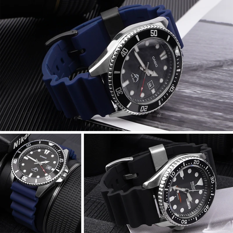 For Seiko SKX007 Tuna Omega Tudor with Metal Loop Locker Bezel Diving Waterproof Watch Bracelet 20mm 22mm Silicone watch strap