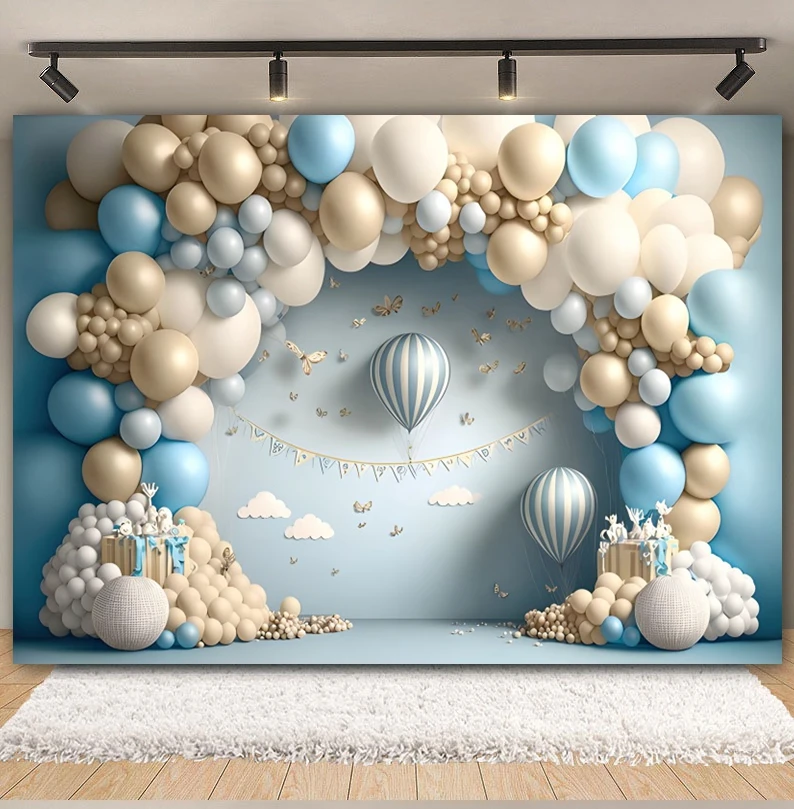 Newborn 1st Birthday Cake Smash Backdrop Colorful 3D Balloon Arch Door Rainbow Flower Boy Girl Birthday Photography Background