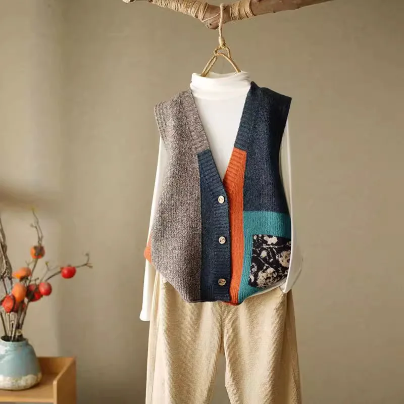 2026 loose design sense niche sweater vest women's clothing retro knitted vest women's cardigan autumn women's outer vest