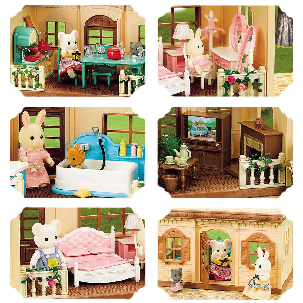 1/12 casa de bonecas móveis família casa villa simular floresta coelho animal família cena em miniatura brinquedo exibição móveis brinquedo presente