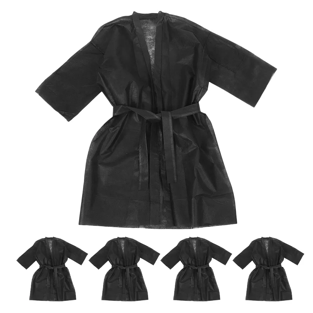 5Pcs Disposable Spa Robes Nonwoven Fabric Bathrobe Body Wraps Shower Bath Dress for Salon Use Disposable Robes