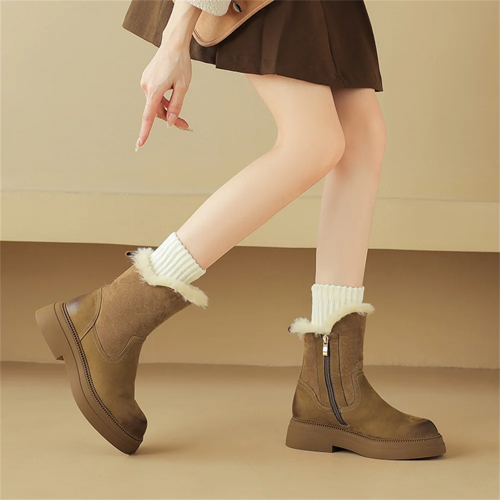 FEDONAS Fashion Warm Genuine Leather Women Ankle Boots Low Heeled Wool Inside Snow Boots Platforms Short Motorcycle Boots image 5