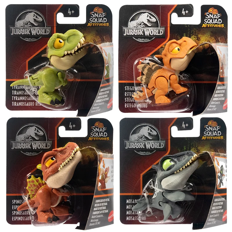 Original Mattel Jurassic World Dinosaur Action Figure Snap Squad Attitudes Dinossauro Anime Figure Kids Boys Toys for Children