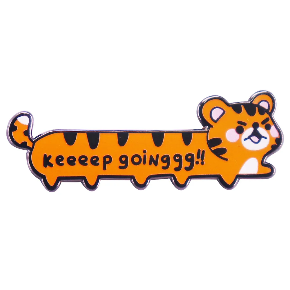 

A3521 Cute Cartoon Tiger Keep Going Brooches for Clothing Soft Enamel Pins Metal Anime Badges Lapel Pins for Backpack Decoration