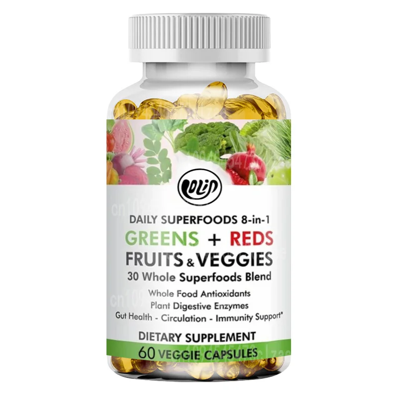 Fruit and Vegetable Supplements - Papain, Spirulina, Chlorella, Moringa, Beet -60 Capsules