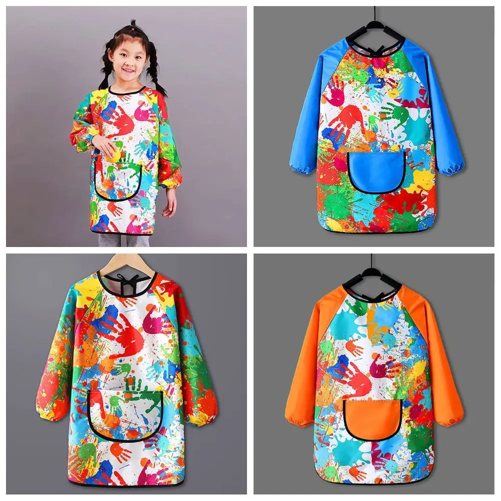 

Waterproof Nylon Children's Painting Apron Long Sleeved Art Painting Reverse Dressing Cloth Cover Baby Eating Bib Boys
