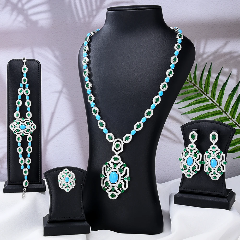 GODKI 4PCS Fashion Luxury African UAE Long Necklace For Women Wedding Party Cubic Zirconia Dubai Indian Bridal  Jewelry Set 2023