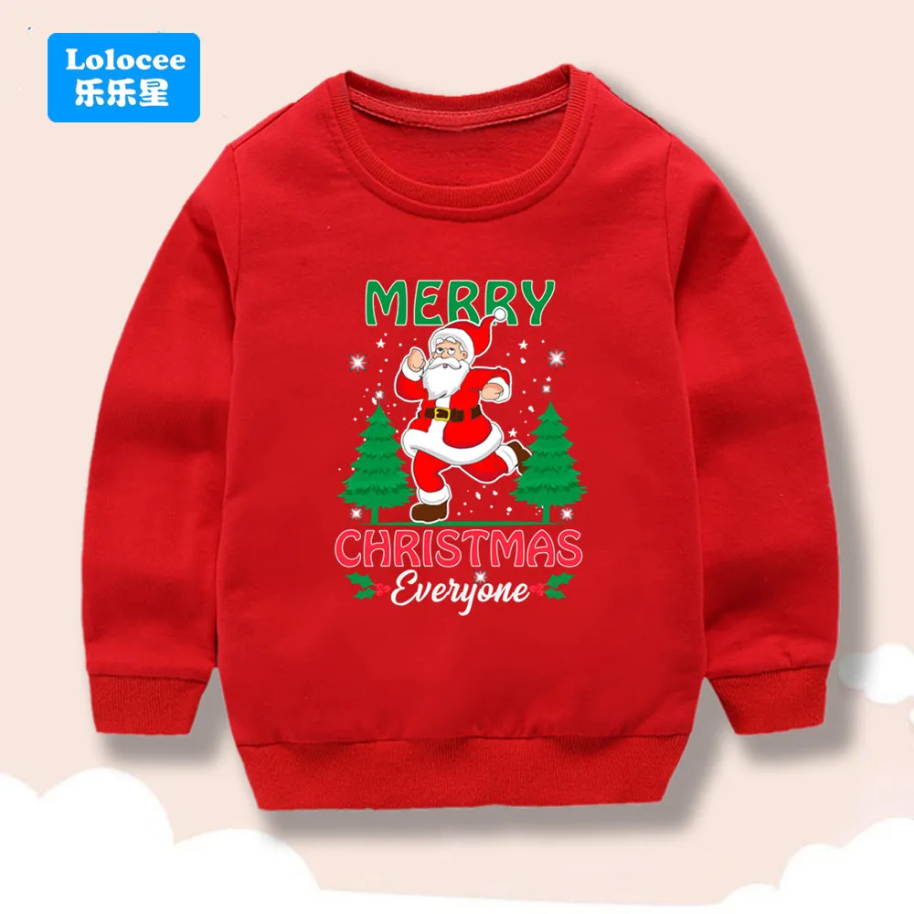 Kids Christmas Sweatshirt Merry Christmas Santa Claus Printed Long Sleeve Pullover Boys Girls Holiday Casual Top 3-14Y SDLR2