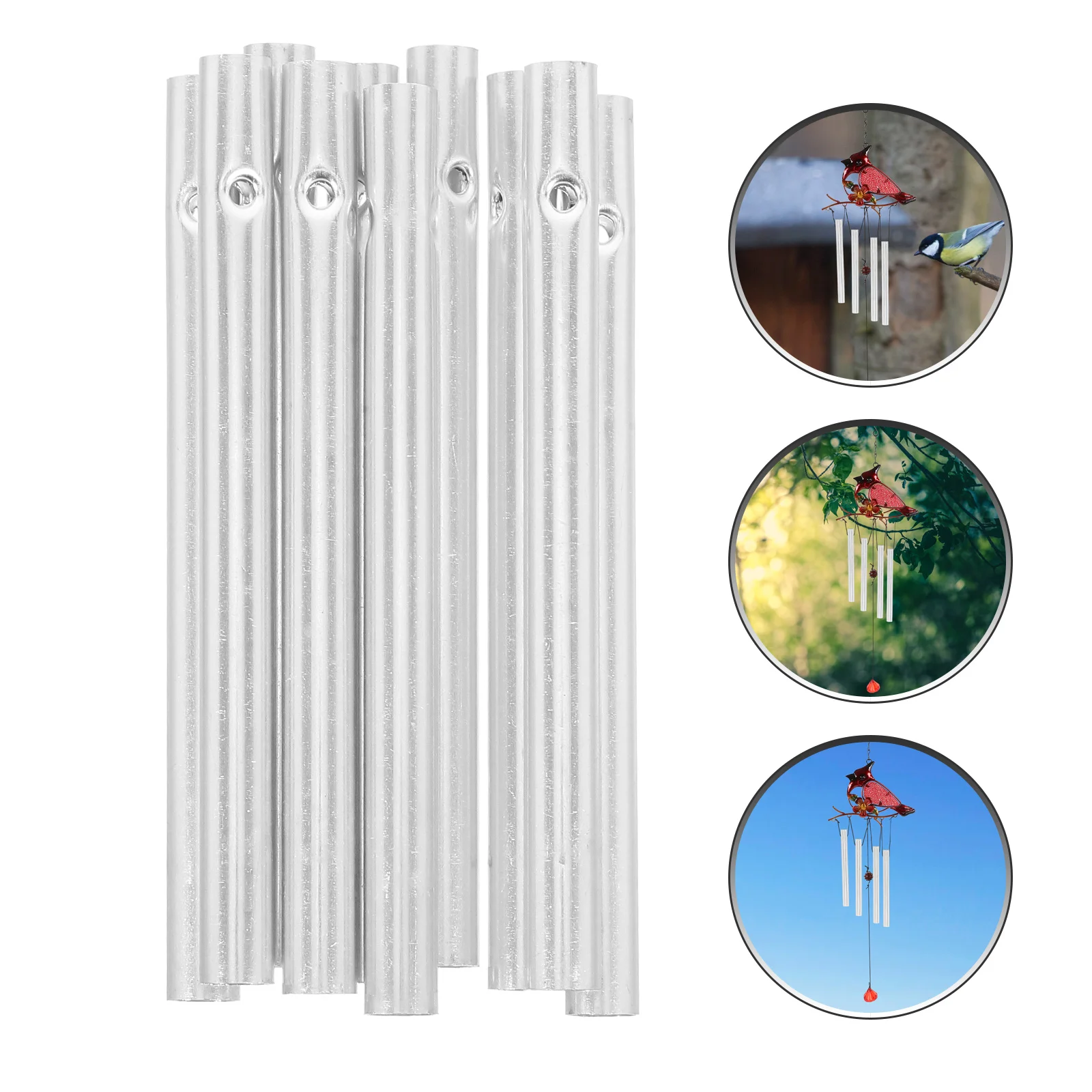 

10Pcs Hollow Aluminum Wind Chimes Tubes Silver Tone Rust Resistant Tube Set for DIY Sound Making Outdoor Hanging Decoration