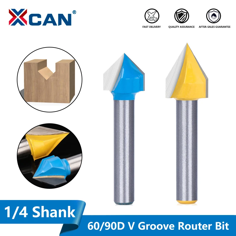 

XCAN V Groove Bit 60/90 Degrees 1/4 Shank with 1/2 Diameter Carbide Wood Milling Cutter,Woodworking Router Bit