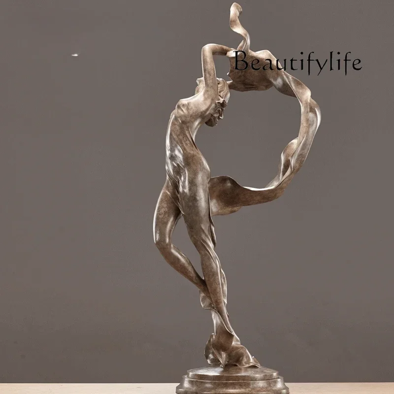 Pure copper figure sculpture is beautiful and simple, modern living room study decoration ornament, first quarter moon