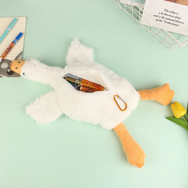 Cartoon White Goose Plush Pen Bag Funny Student Animal Pencil Cases Fashion Stationery Storage Bag Cute Pencil Pouch Gifts