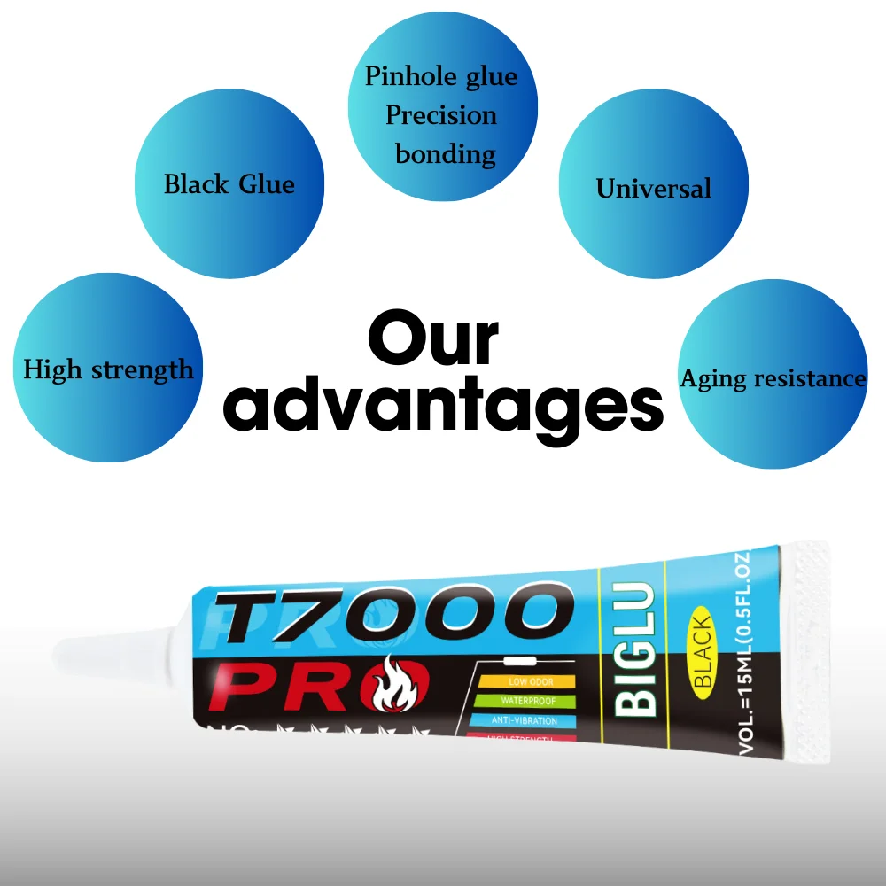 BIGLU T7000 PRO Glue Black Contact Universal Shoes Lound Speaker Rubber Phone Repair Adhesive  T-7000 With Precision Applicator