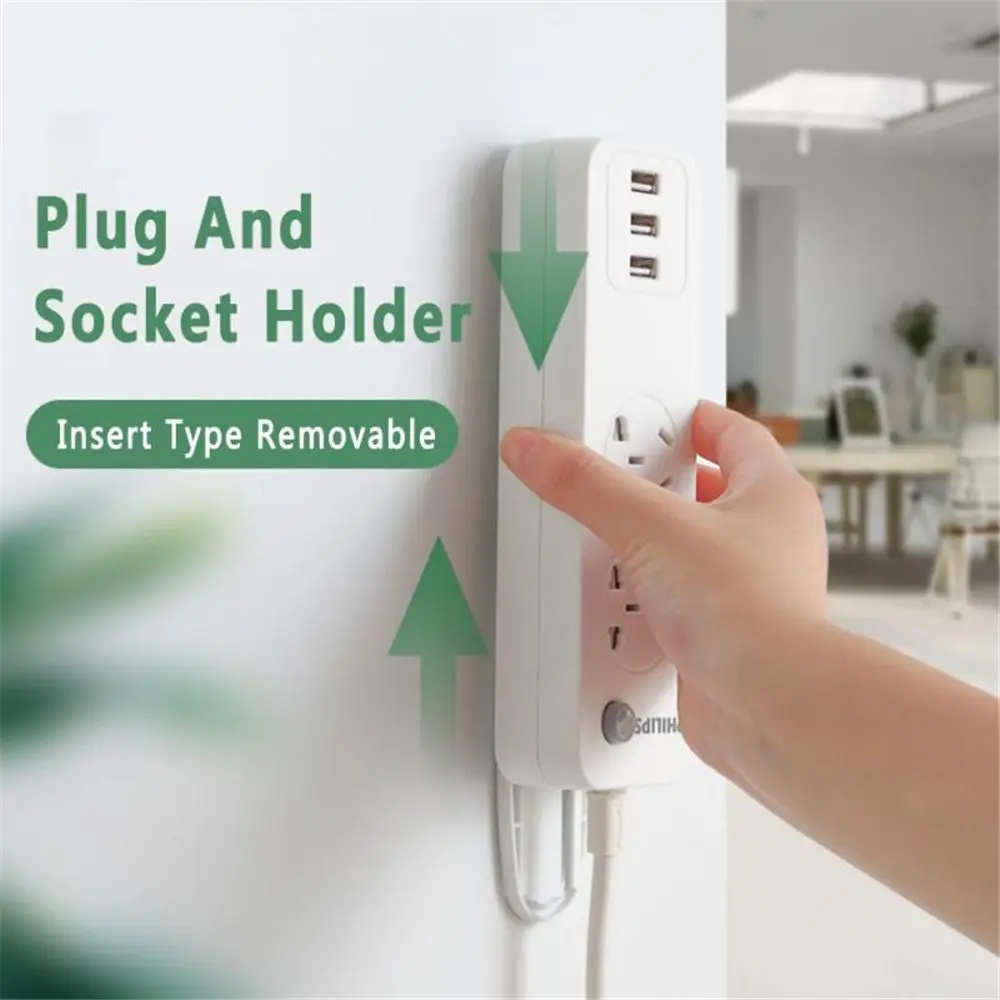 Storage Shelf Self-Adhesive Wall Fixer Socket Holder Plug Fixer Power Strip Holders Wall-Mounted Sticker Punch-free