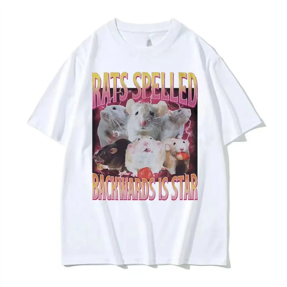 Funny Rats Spelled Backwards Is Star Printed T-shirts Fashion Short Sleeve T Shirt Women Casual Oversized T-shirt Streetwear Y2K