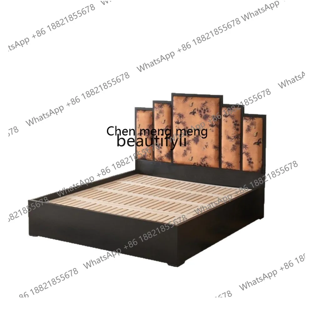 

X Ash wood solid wood bed, fabric soft bed master bedroom medieval high-end double bed