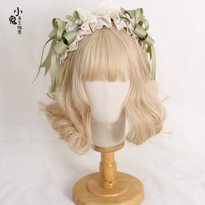 Meadow Green Lolita Mini Top Hat and Headband Set, Forest Country Kei Style Hair Clip Hair Accessories for Women Girls 4