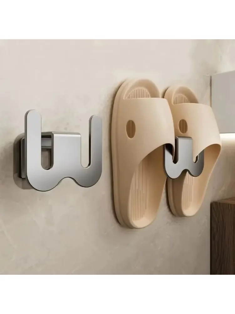 Non Perforated Simple Shoe Storage Rack Bathroom Door with Drainage on The Back Wall Bathroom Slipper Rack Wall Mounted Hook