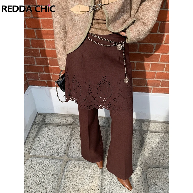 

Женские винтажные коричневые брюки REDDACHiC с вырезами и широкими штанинами, повседневные, расклешенные, больших размеров