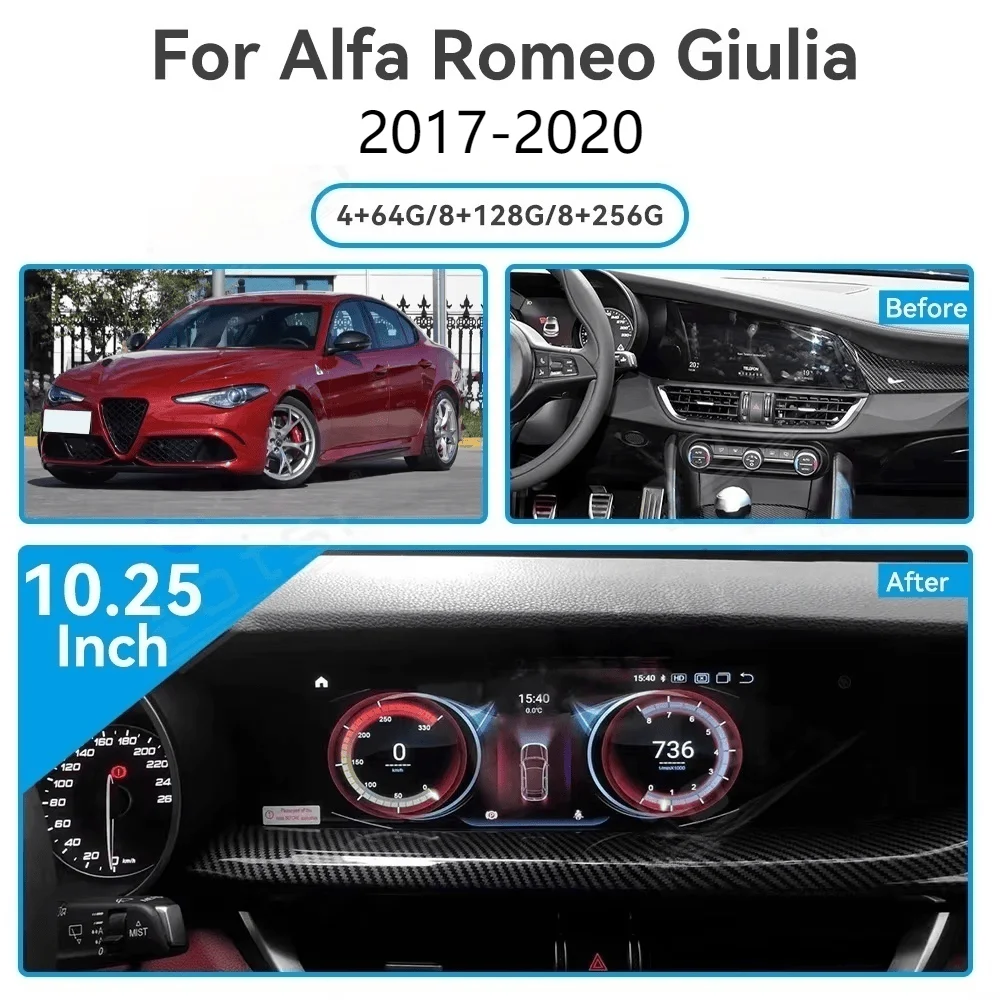 10.25 inch Android 14 Car Radio  For Alfa Romeo Stelvio Giulia 2017-2024 Carplay GPS Navigation Multimedia Video Audio Stereo 4G