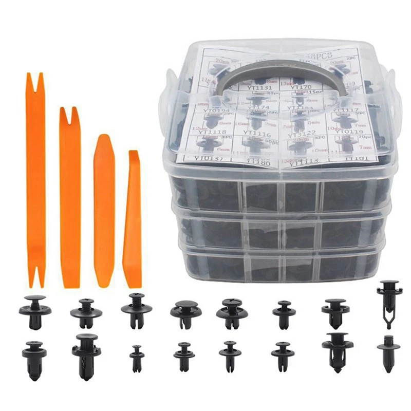 Carabiner Car Plastic Fastener Clips Set with Box 620 PCS Mixed Auto Body Push Retainer Pin Rivet-Bumper Repair Fastening Kit