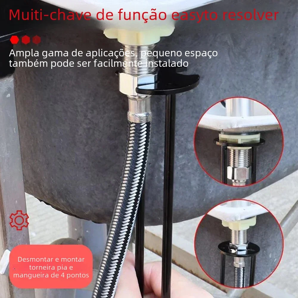 Multifuncional Flume pia torneira chave do encanamento chave do tubo, chave hexagonal, ferramenta de reparo doméstico, quatro garra hexagonal