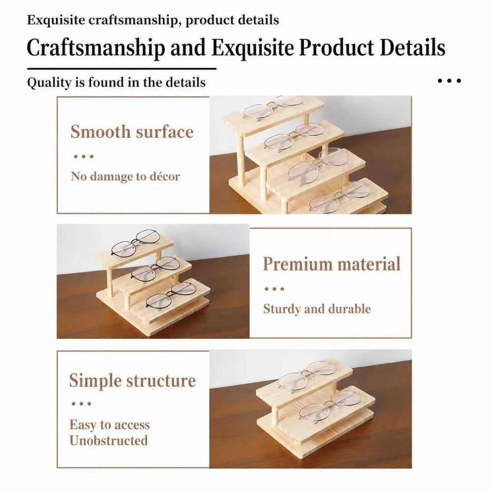 Durable 2/3/4 Tiers Eyeglasses Display Stand Wood Desktop Use Sunglasses Holder Wooden Riser Shelf