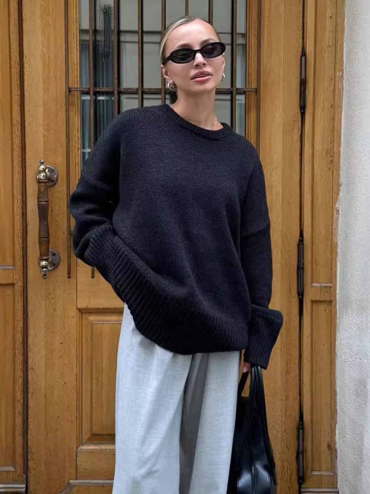 

Autumn Winter Color Casual Knitted round Ne Sweater Street Sle Long Sve Regular Fit Knitwear for Women