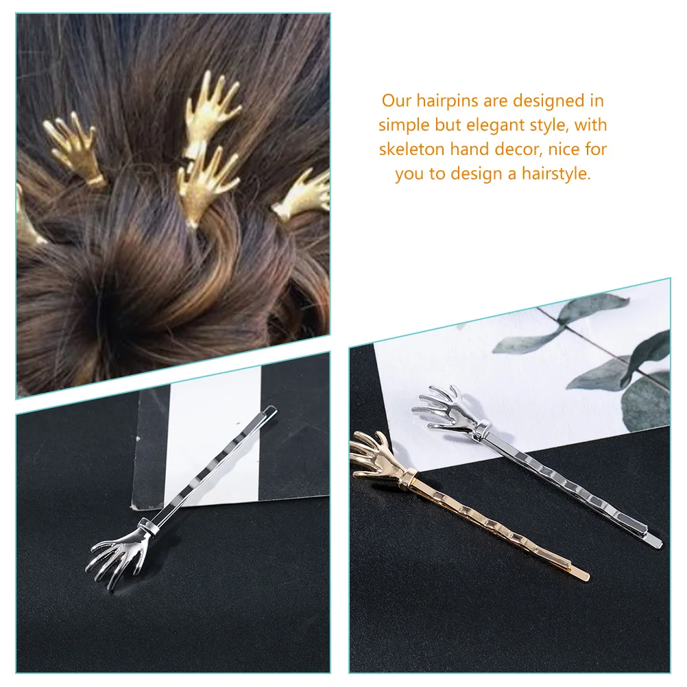 

4pcs Hand Hairpins Alloy Gothic Hair Clips Halloween Accessories For Women Decorative Bobby Pins Cosplay Party Hair
