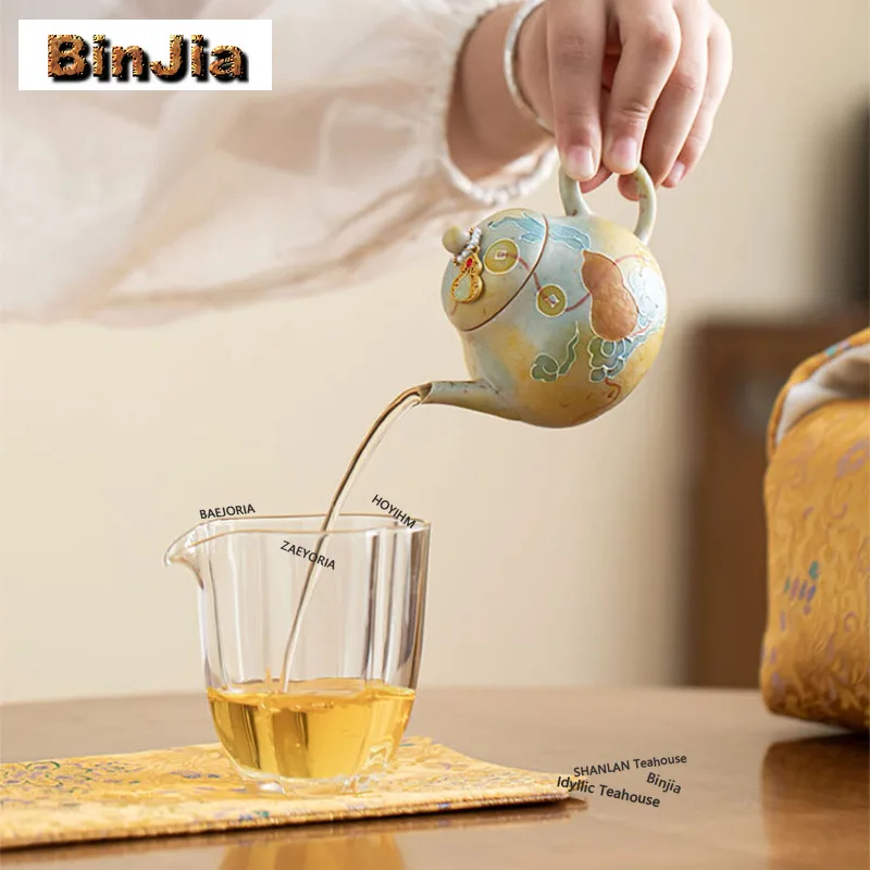 BAEJORIA Pile Paint Gourd-shaped Travel Tea Set Kit Vintage 1 Pot 2 Cups Tea Brewing Organizer Portable Picnic Stock Bags Gifts