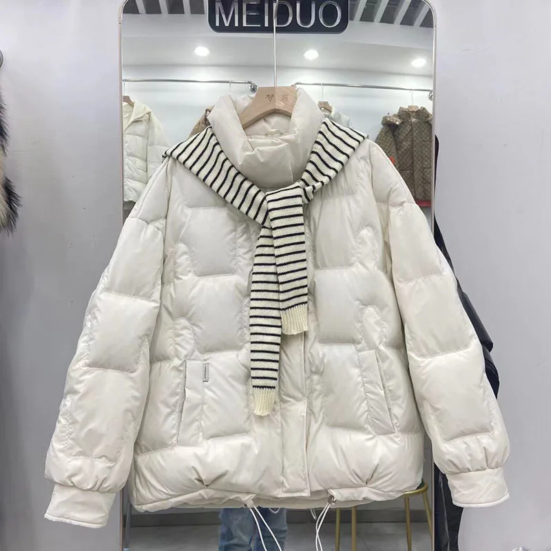 New Women Hooded Down Jacket White Duck Down Jackets Winter Coats And Parkas Female Outwear with Scarf