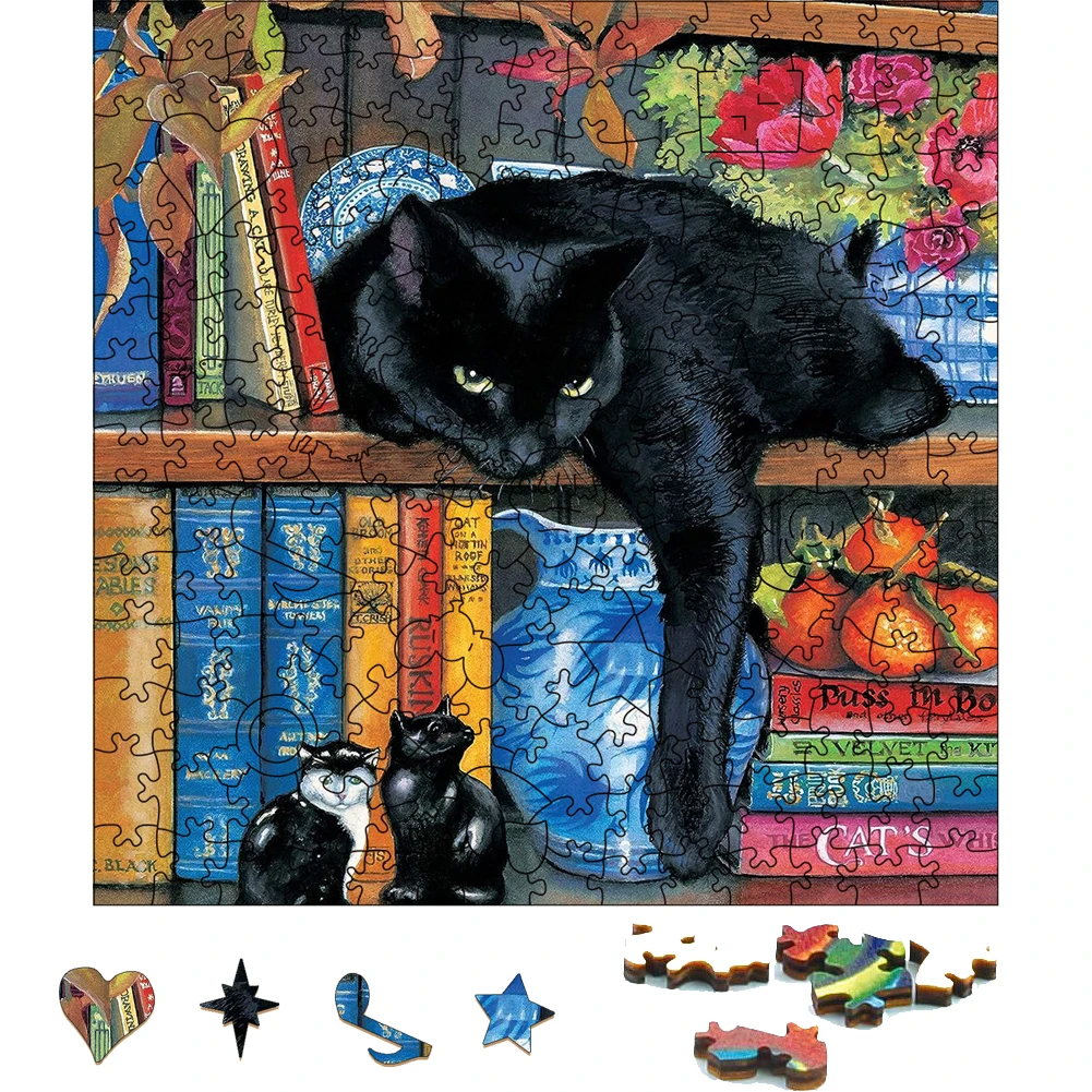 

Mystery Black Cat Wooden Jigsaw PuzzleToys For Adults Animal Wood Puzzles Home Decoration Board Game Puzzle Toy For Kids