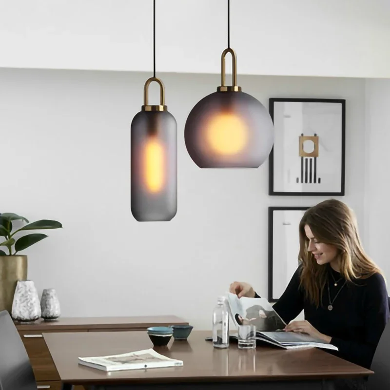 Nordic Led Pendant Light Dark Gray Clear Glass Suspension Lamp Hanging Lamp Living Room Restaurant Deocoration Include Bulb E27